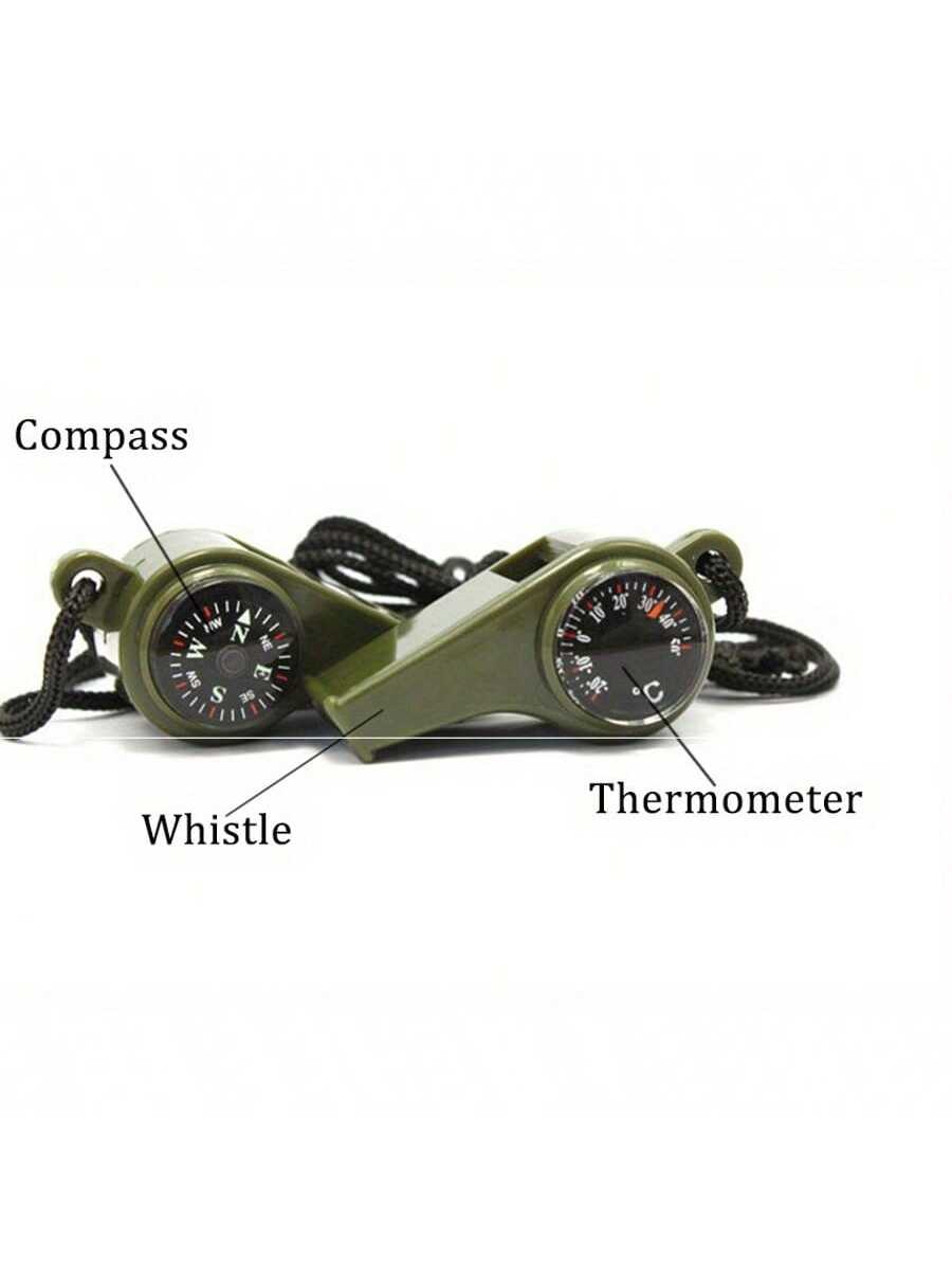 3-In-1 Emergency Survival Whistle With Compass & Thermometer- Perfect For Camping, Hiking, Outdoor Adventure, Referee And Cheerleaders