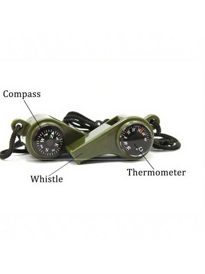 3-In-1 Emergency Survival Whistle With Compass & Thermometer- Perfect For Camping, Hiking, Outdoor Adventure, Referee And Cheerleaders