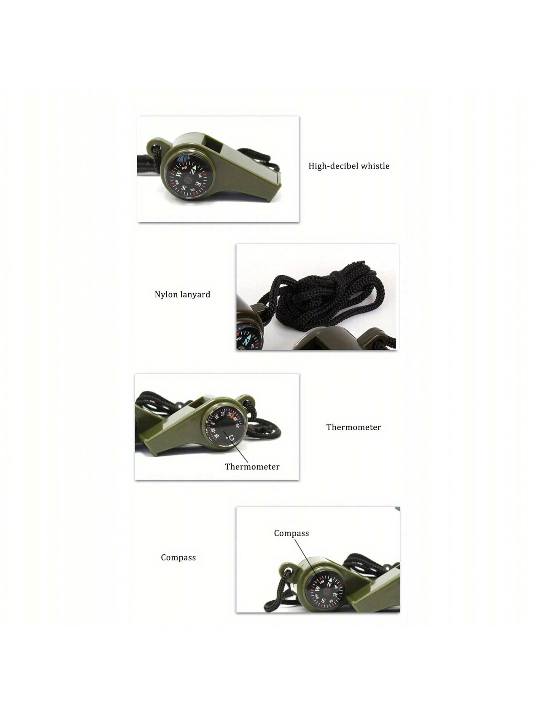 3-In-1 Emergency Survival Whistle With Compass & Thermometer- Perfect For Camping, Hiking, Outdoor Adventure, Referee And Cheerleaders