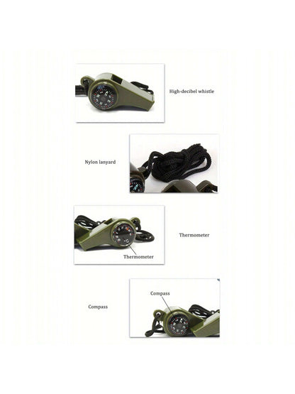 3-In-1 Emergency Survival Whistle With Compass & Thermometer- Perfect For Camping, Hiking, Outdoor Adventure, Referee And Cheerleaders