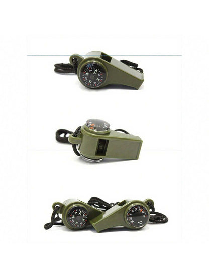 3-In-1 Emergency Survival Whistle With Compass & Thermometer- Perfect For Camping, Hiking, Outdoor Adventure, Referee And Cheerleaders