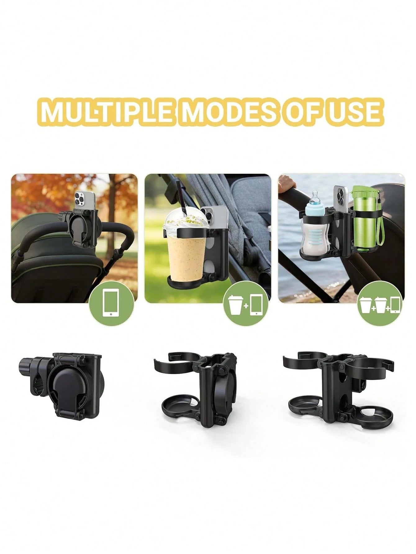 3-In-1 Multifunctional Foldable Cup Holder, Bottle Rack, Phone Holder, Compatible With Bugaboo, Nuna, Doona Strollers, Wheelchairs, Bicycles, Walkers, Scooters, Travel