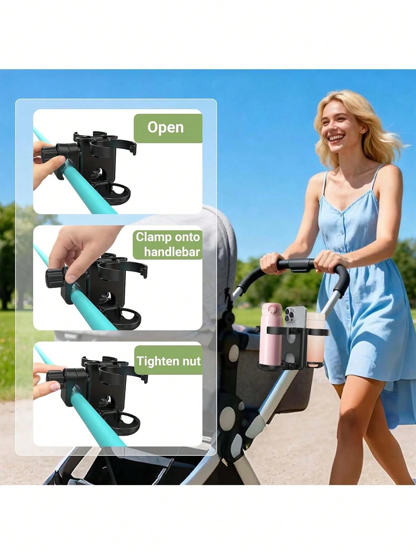 3-In-1 Multifunctional Foldable Cup Holder, Bottle Rack, Phone Holder, Compatible With Bugaboo, Nuna, Doona Strollers, Wheelchairs, Bicycles, Walkers, Scooters, Travel