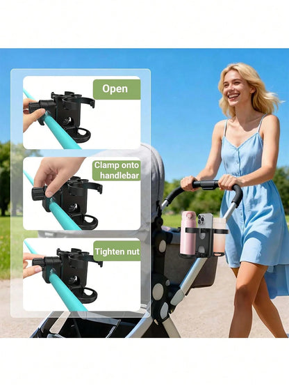 3-In-1 Multifunctional Foldable Cup Holder, Bottle Rack, Phone Holder, Compatible With Bugaboo, Nuna, Doona Strollers, Wheelchairs, Bicycles, Walkers, Scooters, Travel
