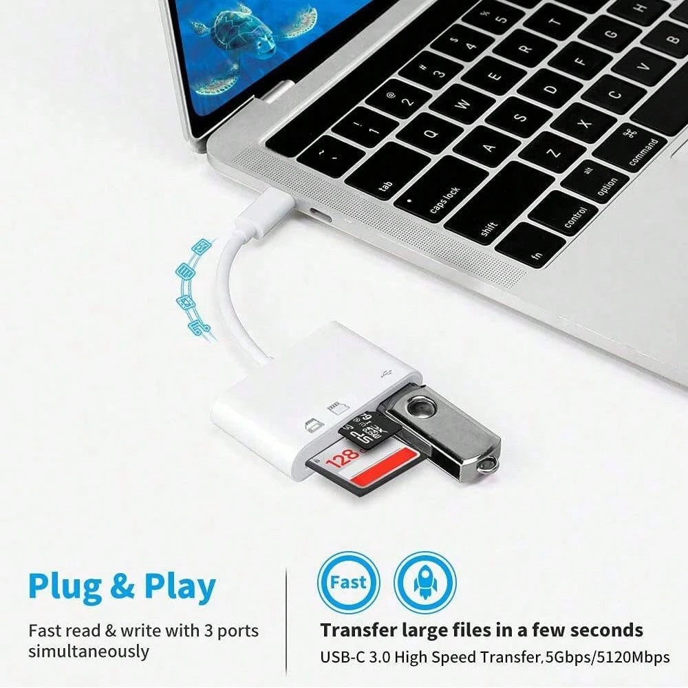 3-In-1 USB-C Micro SD Card Reader Adapter, Compatible With IPad Pro, And More USB-C Devices