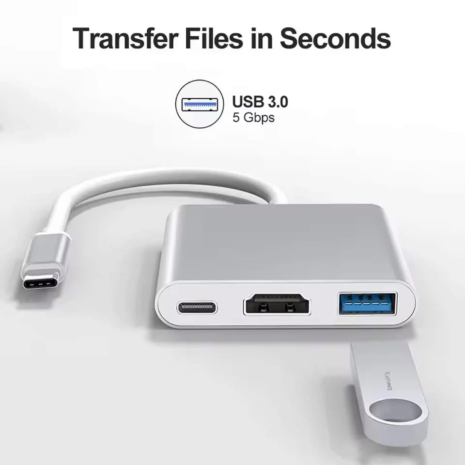 3-In-1 Versatile USB-C 3.1 High-Speed Adapter| USB-C 3.1 High-Speed Transfer + Plug & Play Zero Latency| Compatible With Apple 15/16/17 Series + S23 Ultra + Desktop/Laptop| Office Expansion/ Enter
