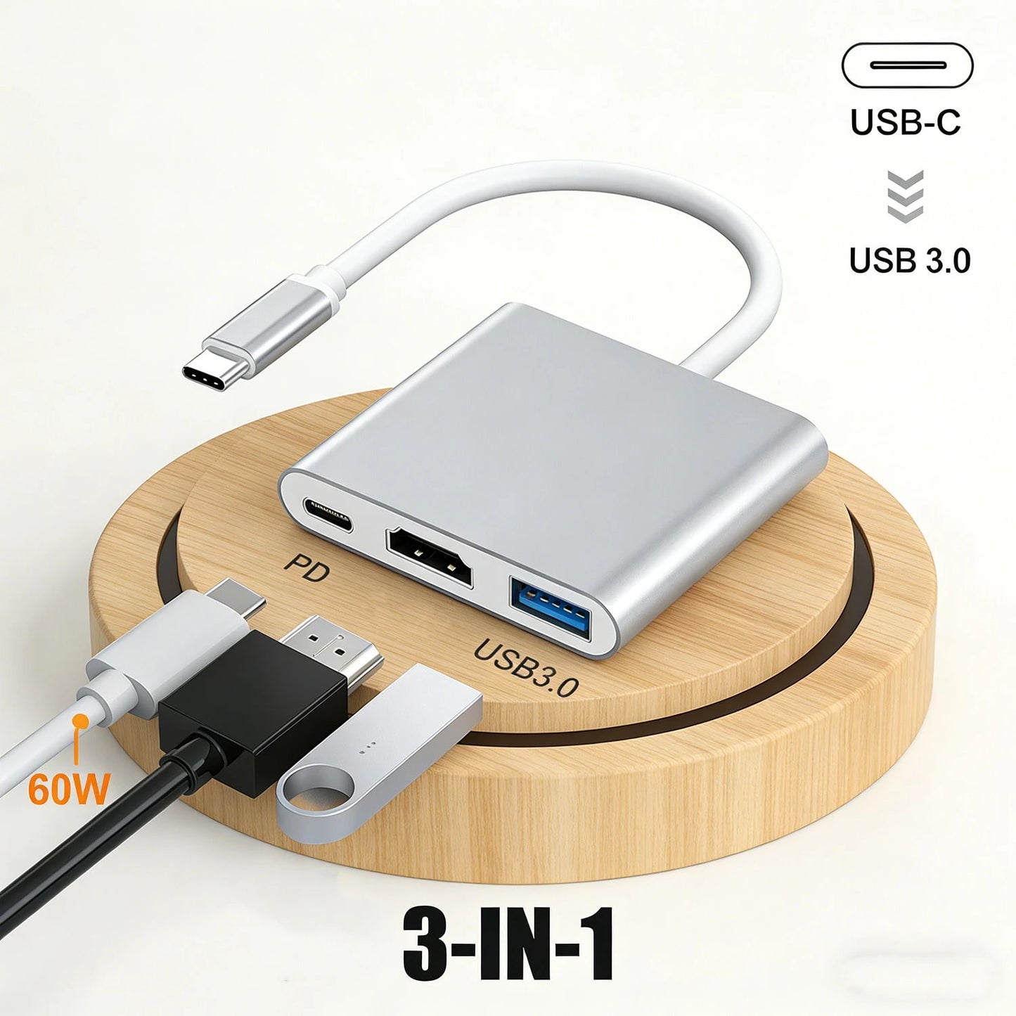 3-In-1 Versatile USB-C 3.1 High-Speed Adapter| USB-C 3.1 High-Speed Transfer + Plug & Play Zero Latency| Compatible With Apple 15/16/17 Series + S23 Ultra + Desktop/Laptop| Office Expansion/ Enter