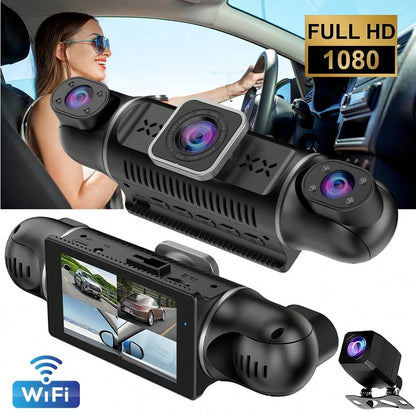 3 Inch 4 Channel Dash Cam 1080P WiFi Car DVR With Night Vision G-Sensor Loop Recording Parking Monitor For Front Rear Left Right Full Coverage Black