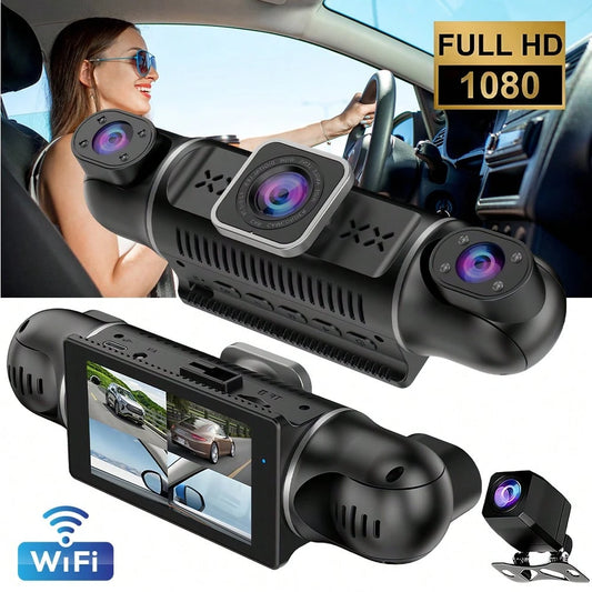 3 Inch 4 Channel Dash Cam 1080P WiFi Car DVR With Night Vision G-Sensor Loop Recording Parking Monitor For Front Rear Left Right Full Coverage Black