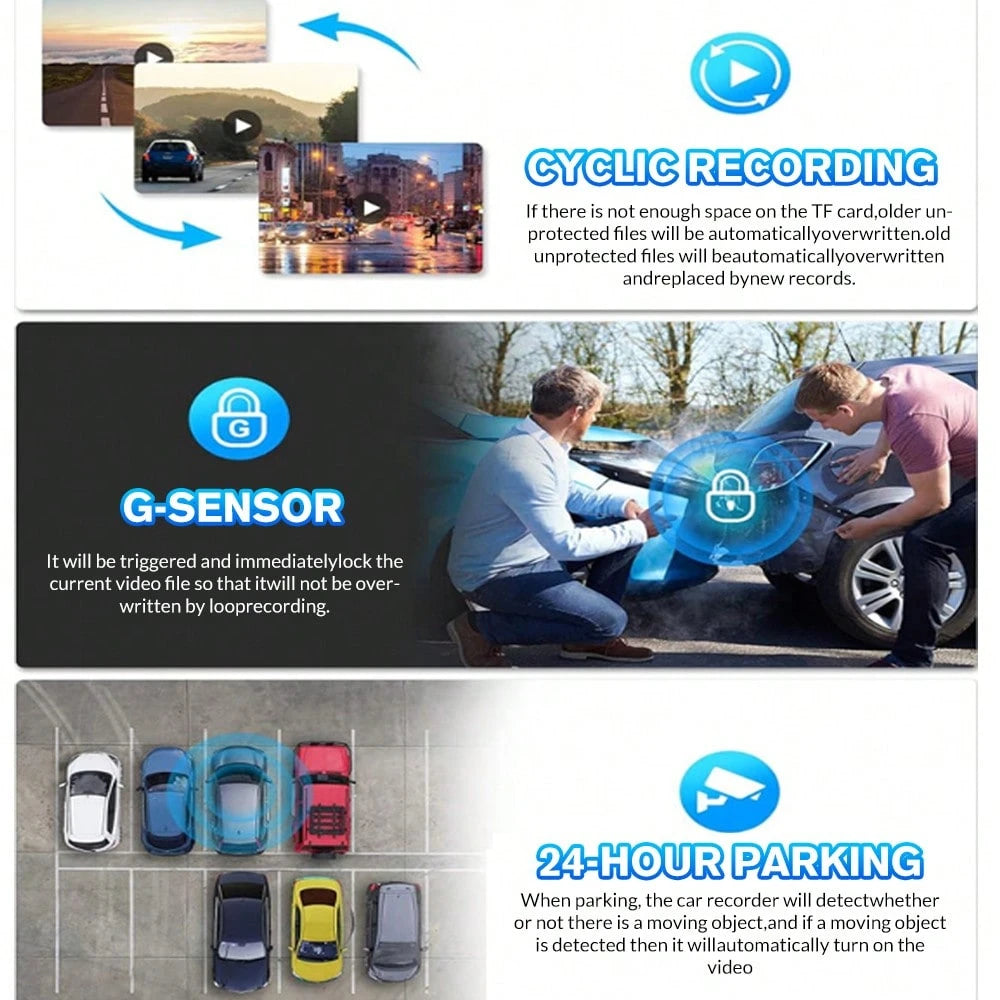 3 Inch 4 Channel Dash Cam 1080P WiFi Car DVR With Night Vision G-Sensor Loop Recording Parking Monitor For Front Rear Left Right Full Coverage Black