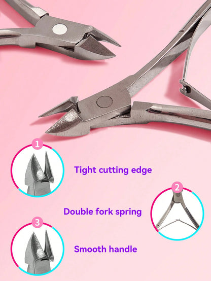 3 Pcs/1 Pc Classic Stainless Steel Nail Clipper Set, Precise Trimming Finger & Toe Nails, Curved Blade Edge, Professional Cuticle Nipper, Odorless Nail Care Tools (Silver),Nail Supplies,Nail Tools,Nai