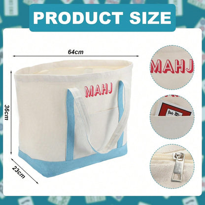 3 Pcs Empty Mahjong Canvas Bag Gift Embroidered American Mahjong Set Incl Tiles Bag AndRacks & Pushers Drawstring Bags