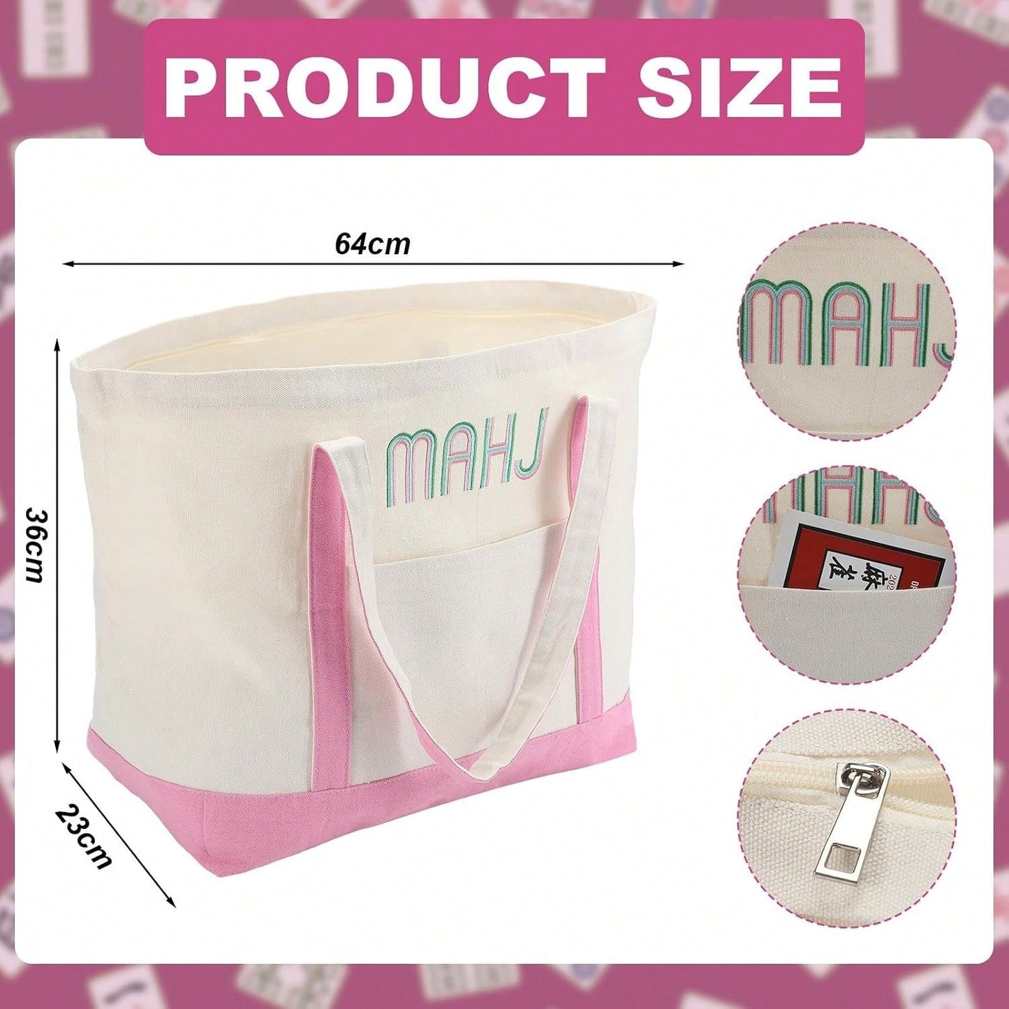 3 Pcs Empty Mahjong Canvas Bag Gift Embroidered American Mahjong Set Incl Tiles Bag AndRacks & Pushers Drawstring Bags