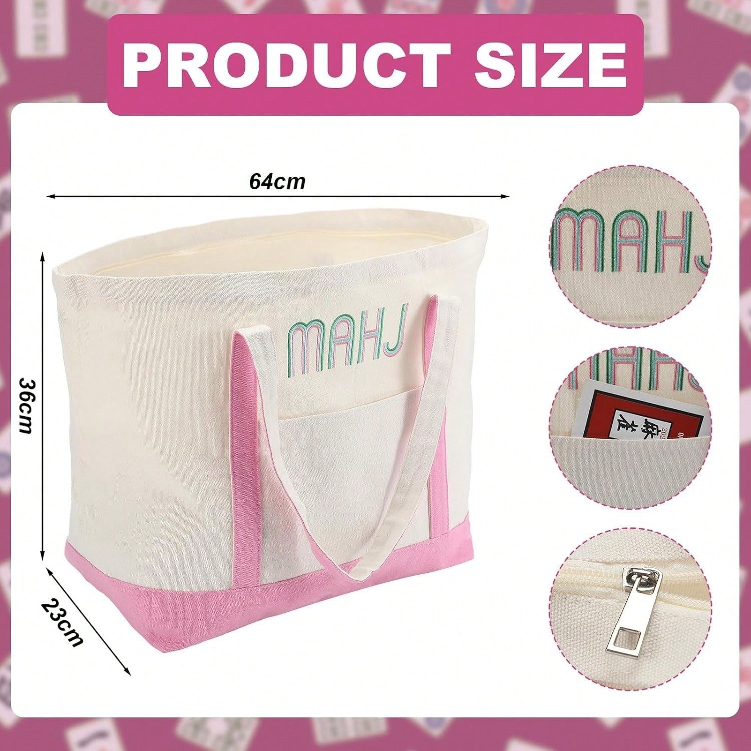 3 Pcs Empty Mahjong Canvas Bag Gift Embroidered American Mahjong Set Incl Tiles Bag AndRacks & Pushers Drawstring Bags