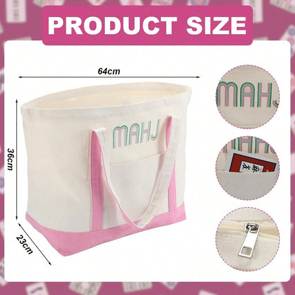 3 Pcs Empty Mahjong Canvas Bag Gift Embroidered American Mahjong Set Incl Tiles Bag AndRacks & Pushers Drawstring Bags