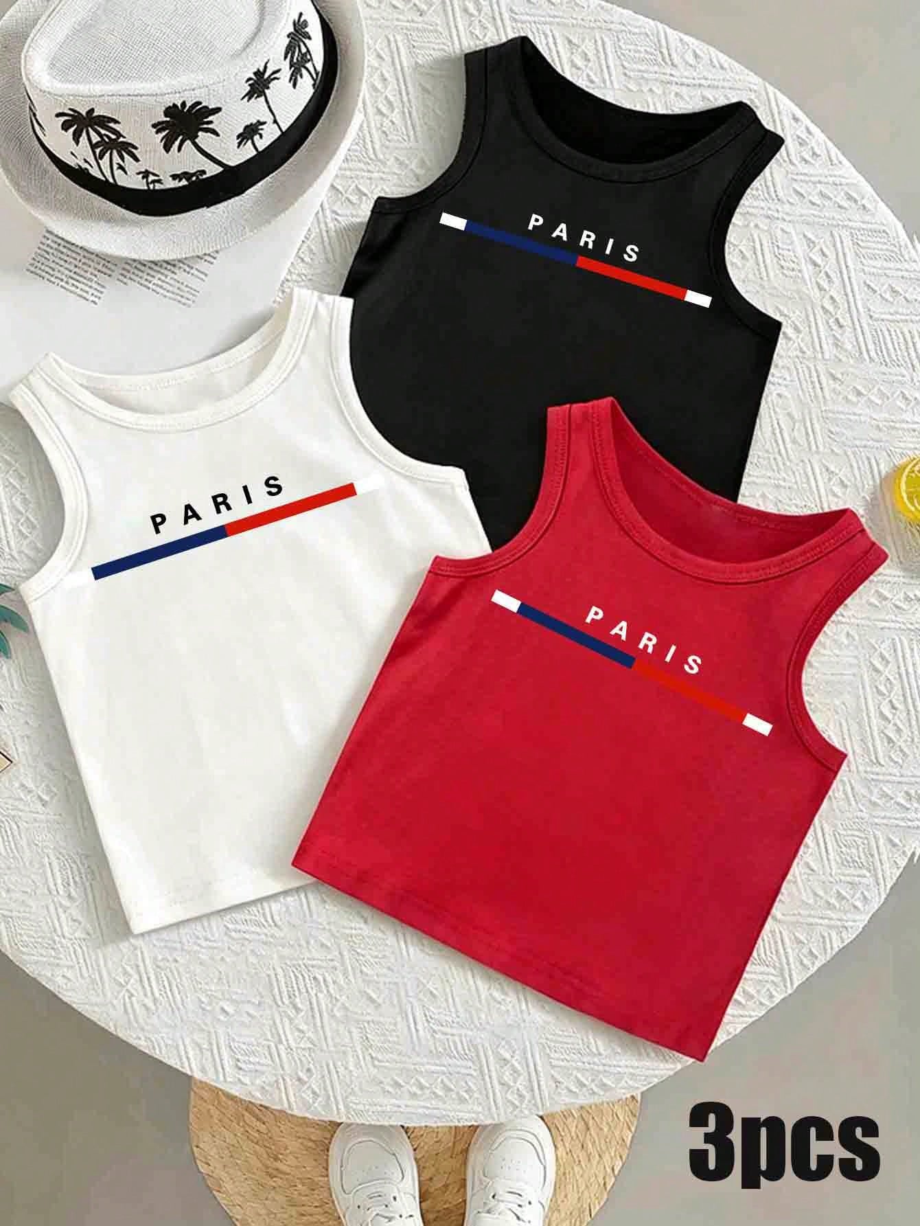 3-Piece Baby Boy Street Style Fun Classic Smiling Face Print Vest Top, Fashionable And Versatile, Suitable For Summer Outings And Vacations.