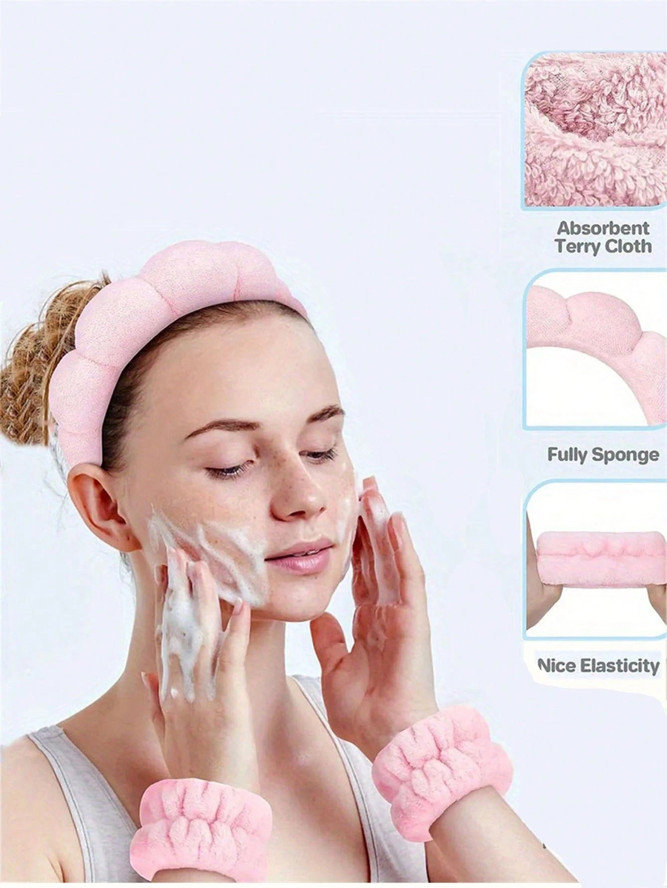 3 PiecesLuxury Microfiber Spa Headband & Wristbands Set- Soft, Comfortable For Face Washing, Makeup, Shower & Skincare Set Of Women's Hair Accessories