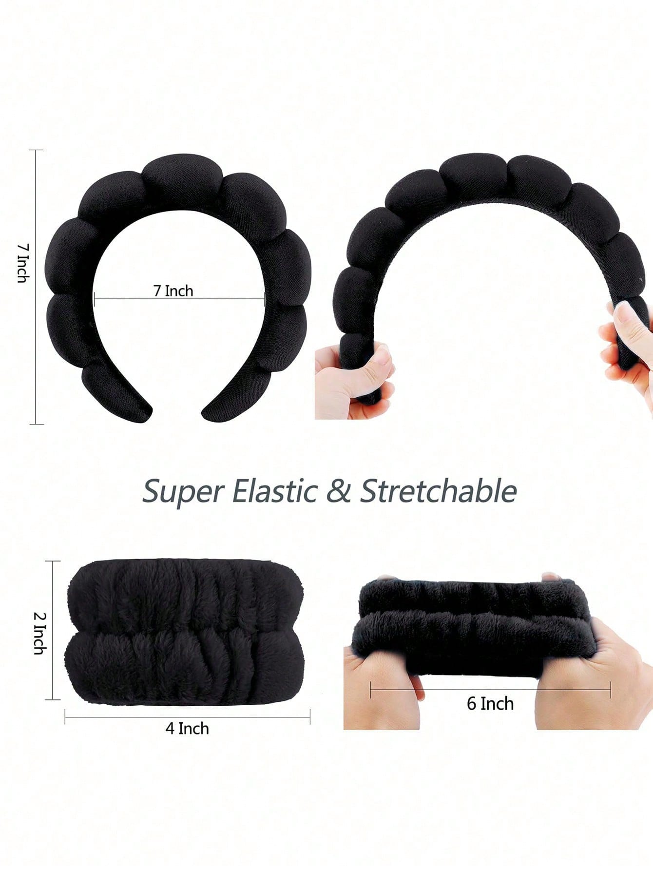 3 PiecesLuxury Microfiber Spa Headband & Wristbands Set- Soft, Comfortable For Face Washing, Makeup, Shower & Skincare Set Of Women's Hair Accessories