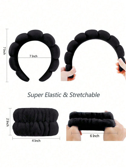3 PiecesLuxury Microfiber Spa Headband & Wristbands Set- Soft, Comfortable For Face Washing, Makeup, Shower & Skincare Set Of Women's Hair Accessories