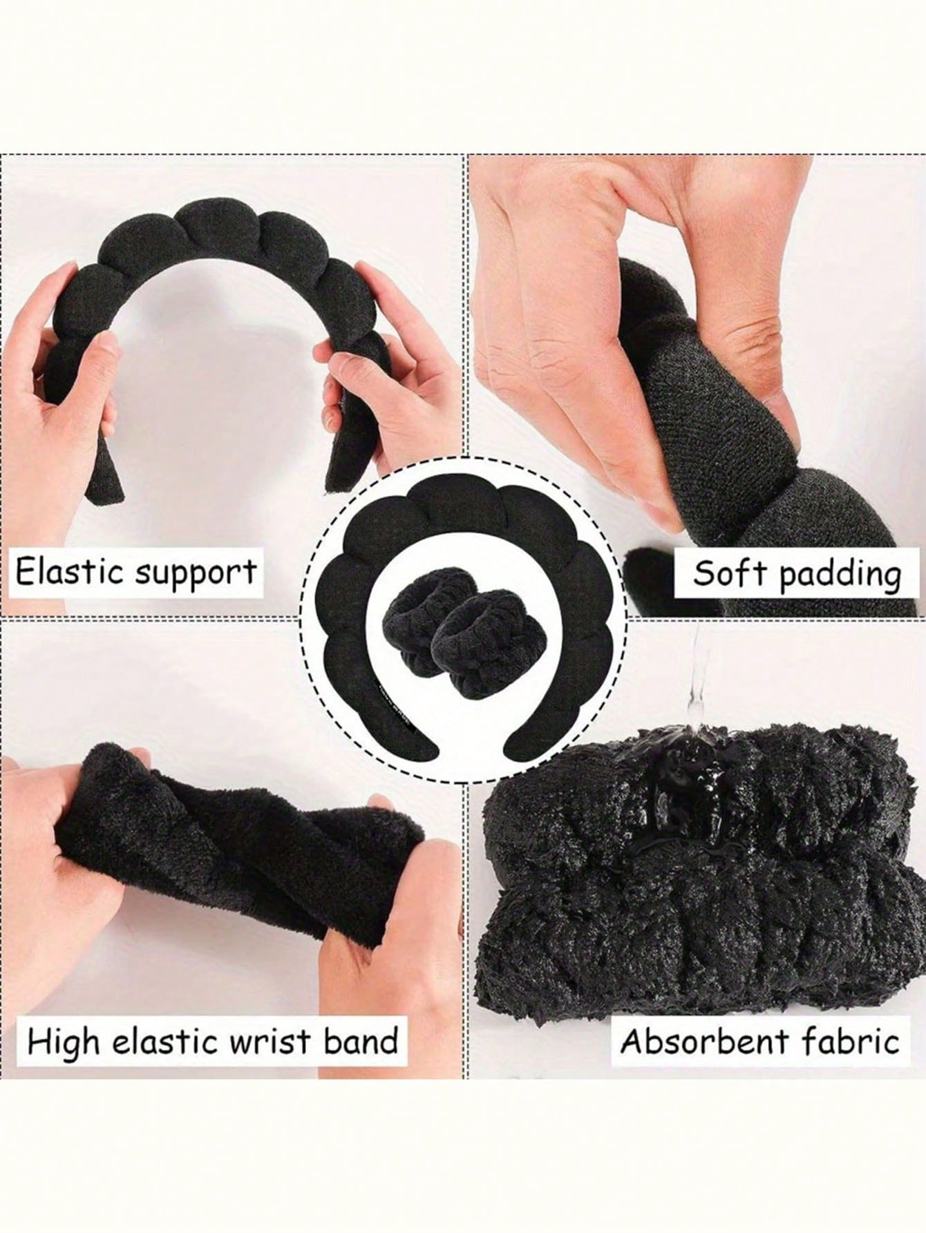 3 PiecesLuxury Microfiber Spa Headband & Wristbands Set- Soft, Comfortable For Face Washing, Makeup, Shower & Skincare Set Of Women's Hair Accessories