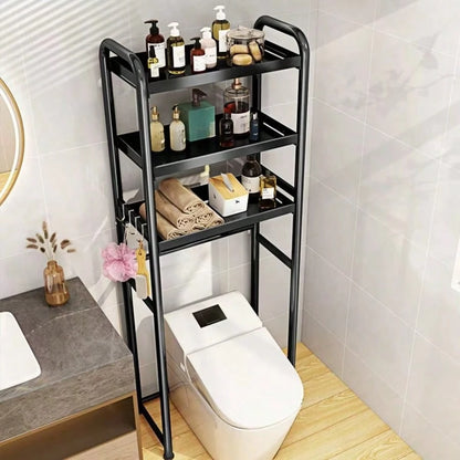 3-Tier Over The Toilet Storage Shelf, Black Freestanding Bathroom Organizer Rack, Space-Saving Toilet Caddy For Towels And Toiletries