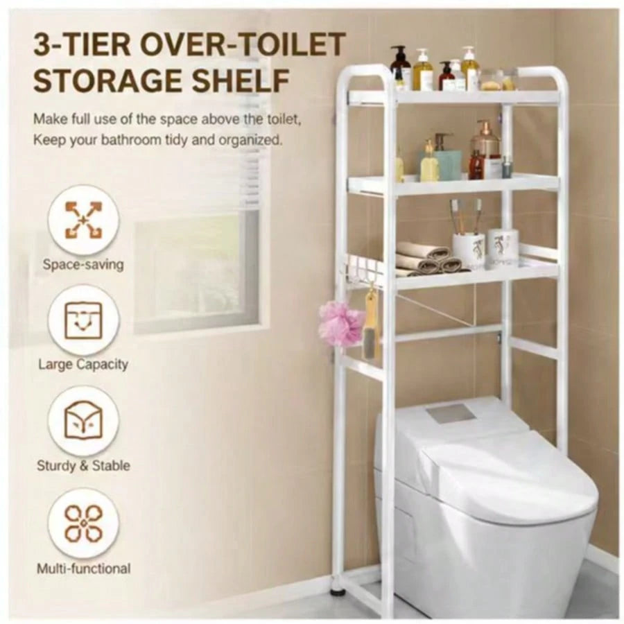 3-Tier Over The Toilet Storage Shelf, Black Freestanding Bathroom Organizer Rack, Space-Saving Toilet Caddy For Towels And Toiletries