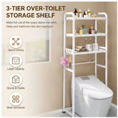 3-Tier Over The Toilet Storage Shelf, Black Freestanding Bathroom Organizer Rack, Space-Saving Toilet Caddy For Towels And Toiletries