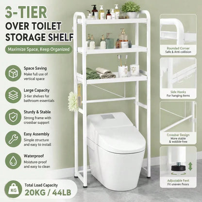 3-Tier Over The Toilet Storage Shelf, Black Freestanding Bathroom Organizer Rack, Space-Saving Toilet Caddy For Towels And Toiletries
