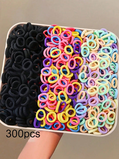 300pcs Mixed Color Elastic Hair Ties, High Stretch No-Damage Hair Bands For Baby