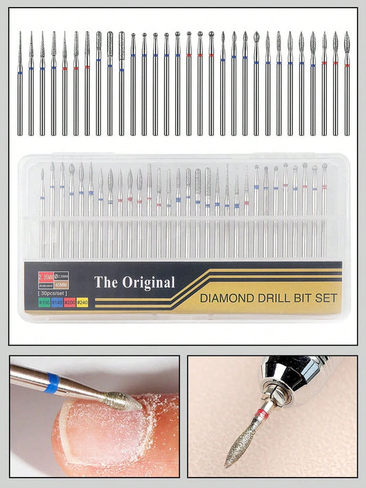 30pcs Russian Style Manicure Grinding Heads Set For Dead Skin Removal, Preparing And Finishing Nails With Electric Grinding Machine