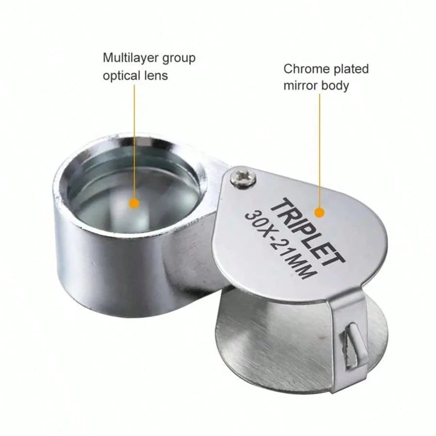 30X21 High Magnification Metal Folding Portable Handheld 10x20 Glass Lens Jewelry Magnifier