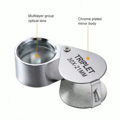 30X21 High Magnification Metal Folding Portable Handheld 10x20 Glass Lens Jewelry Magnifier