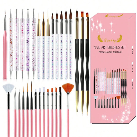 31 Pcs Professional Nail Art Brush Set- 3D Gel Pen, Acrylic Brush, Salon-Grade Nail Tools For Home And Salon Use