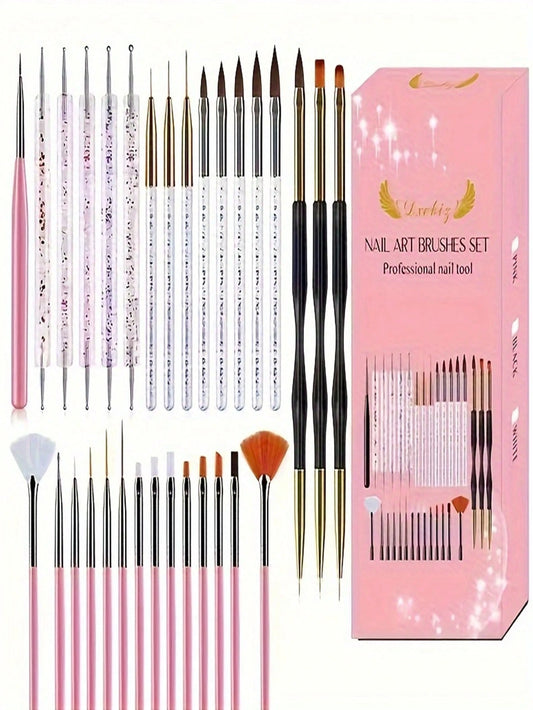 31pcs Nail Art Brushes Set, Nail Art Design Tools, 3D Builder Nail Gel Brush, Professional Acrylic Nail Drawing Pen, Nail Art Brush For Salon At Home Manicure