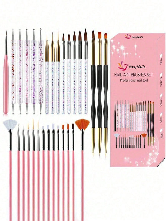 35/31pcs Nail Art Brush Set, Professional 3D Gel And Acrylic Brushes, Manicure Tools With Dotting Pens For Home And Salon Use, Essential Nail Design Kit