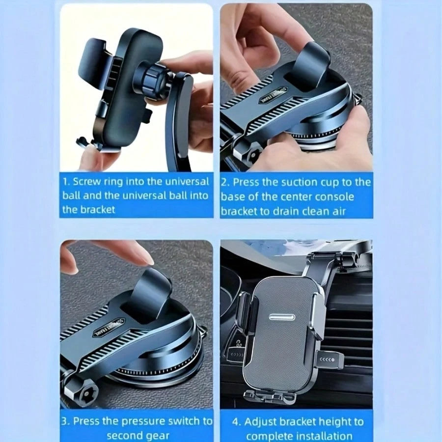 360° Adjustable Suction Cup Car Phone Mount, Stable Dashboard Windshield Cell Phone Holder, Universal Auto Smartphone Cradle For GPS Navigation, Compatible With All Mobile Phones