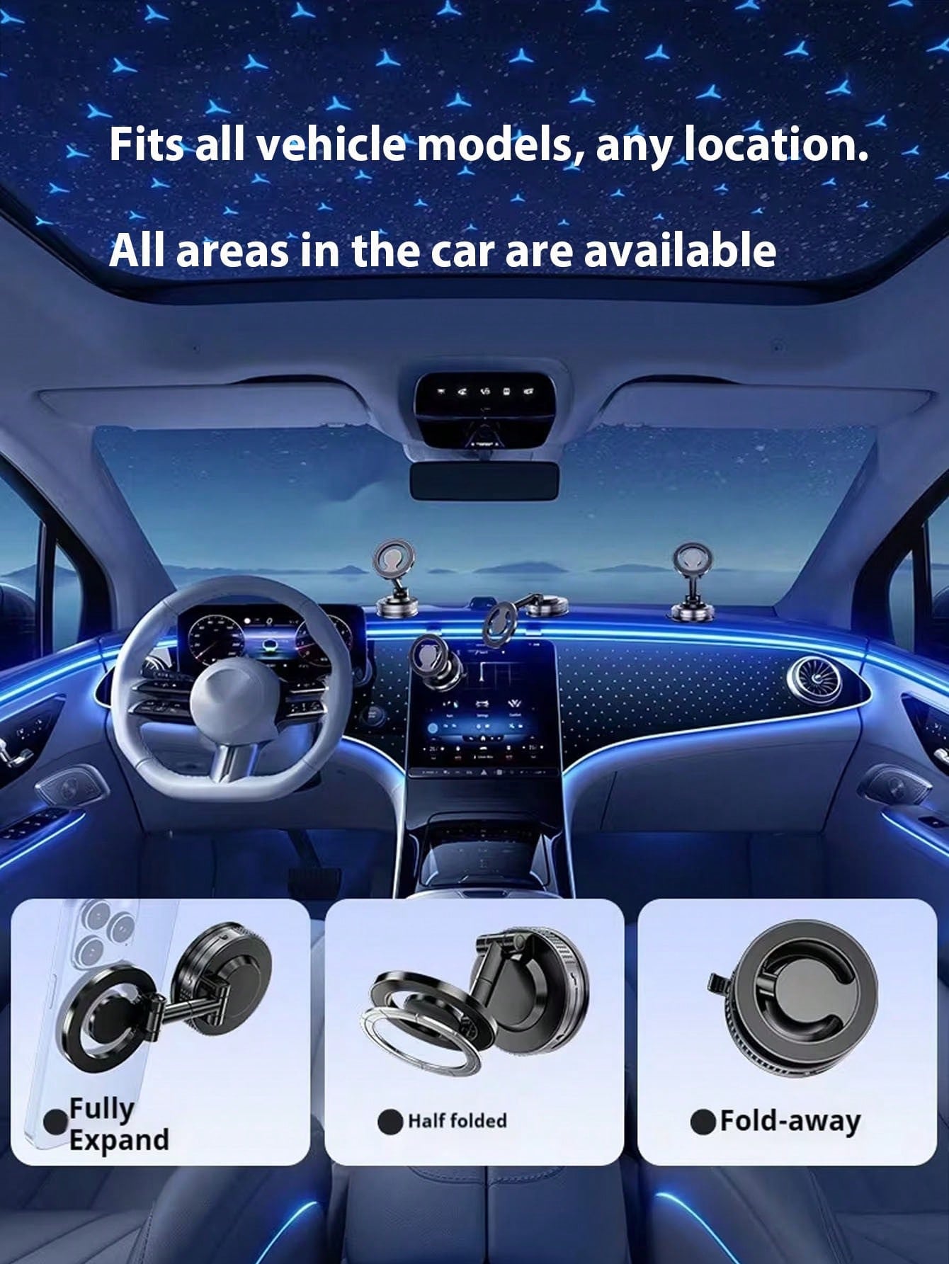 360° Rotatable Foldable Magnetic Car Phone Holder, Vacuum Suction Cup Universal Dashboard/Desk Phone Base, Strong Magnetic Car Navigation Mount, Suitable For Rough Surfaces