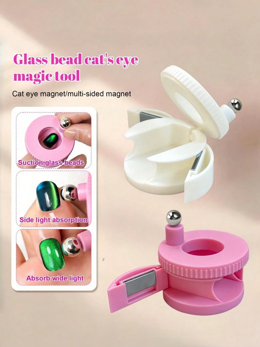360° Rotating Cat Eye Magnetic Nail Art Tool, Strong Magnetic Cat Eye Gel Nail Polish Applicator, Automatic Glass Bead Magnetic Wand, DIY Nail Art Tool For Beginners, Create 3D Velvet Gloss Effect, Su