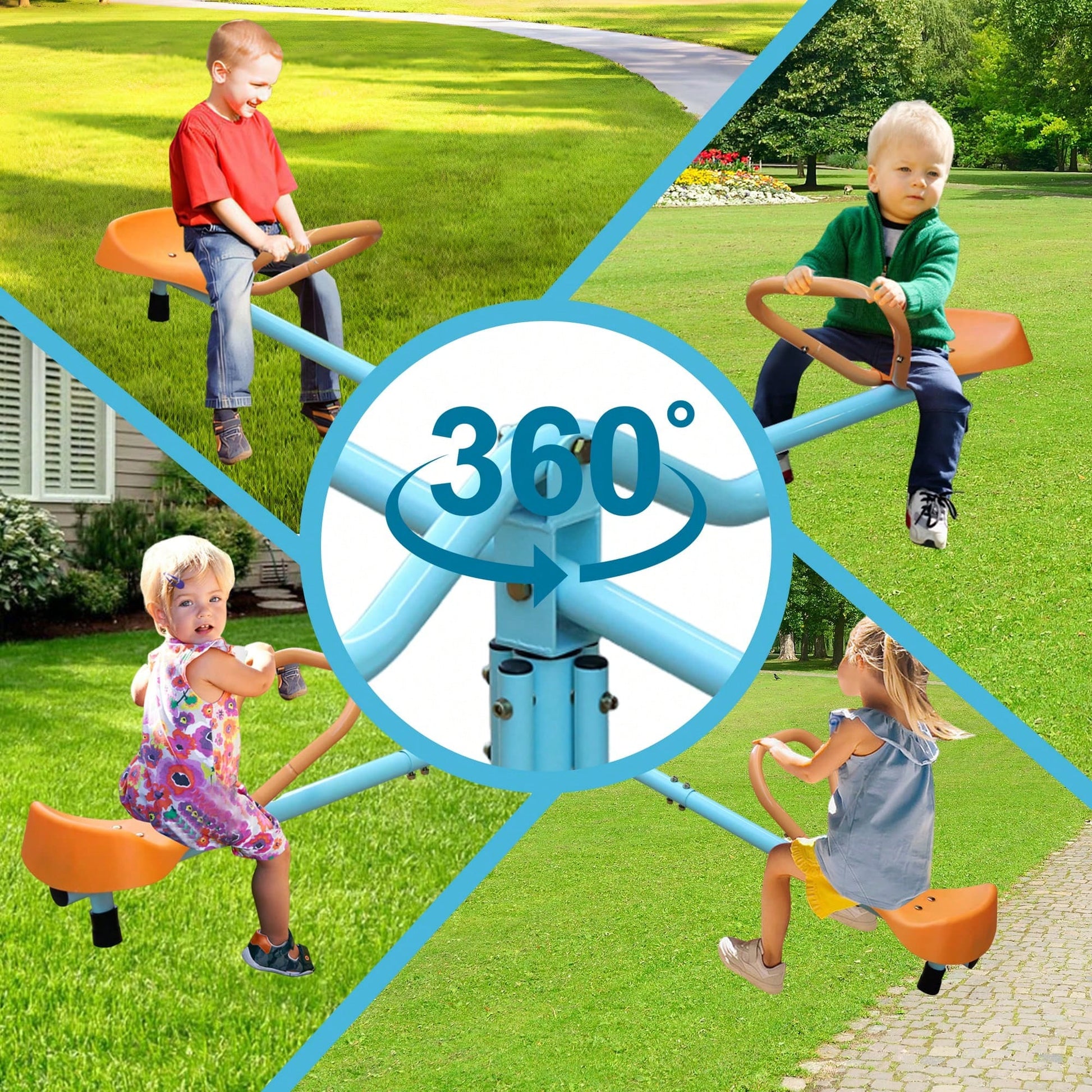 360° Rotating Kids Seesaw- 2-4 Seat Teeter Totter For Toddlers Age 2-5, Heavy Duty Outdoor Playground Equipment,Age 2+