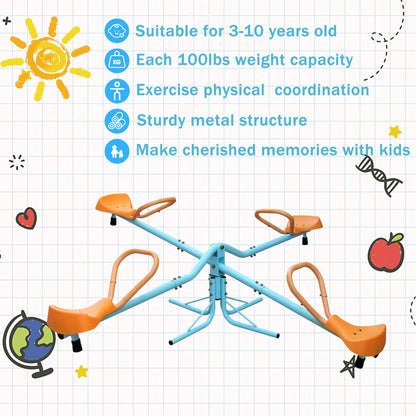 360° Rotating Kids Seesaw- 2-4 Seat Teeter Totter For Toddlers Age 2-5, Heavy Duty Outdoor Playground Equipment,Age 2+