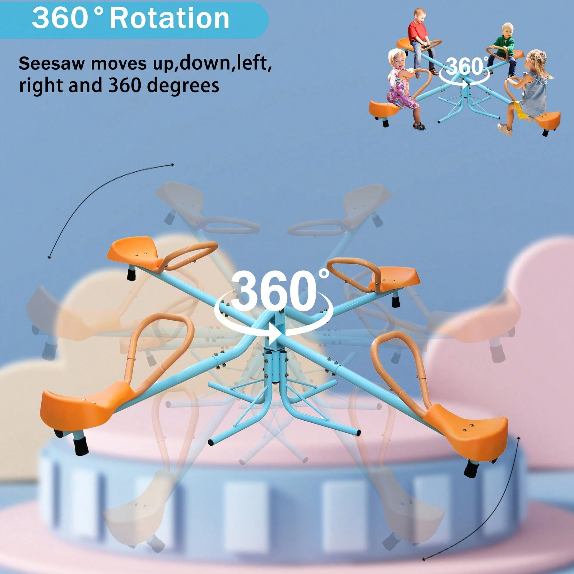 360° Rotating Kids Seesaw- 2-4 Seat Teeter Totter For Toddlers Age 2-5, Heavy Duty Outdoor Playground Equipment,Age 2+