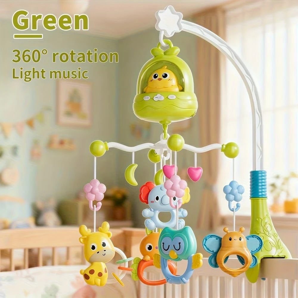 360° Rotating Music Bed Bell, With Remote Control, Soft Lighting, And Timer Function. Includes Soothing Animal Chimes
