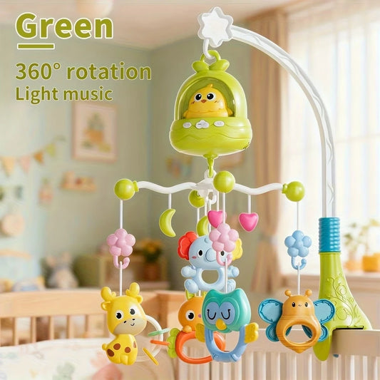 360° Rotating Music Bed Bell, With Remote Control, Soft Lighting, And Timer Function. Includes Soothing Animal Chimes