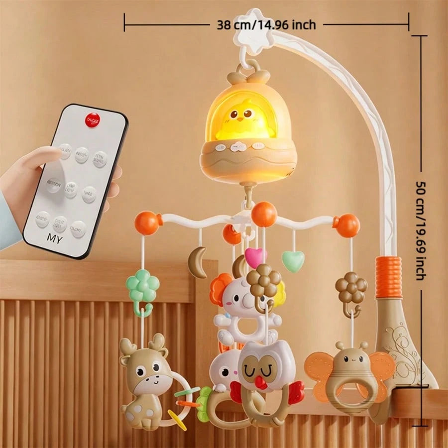 360° Rotating Music Bed Bell, With Remote Control, Soft Lighting, And Timer Function. Includes Soothing Animal Chimes