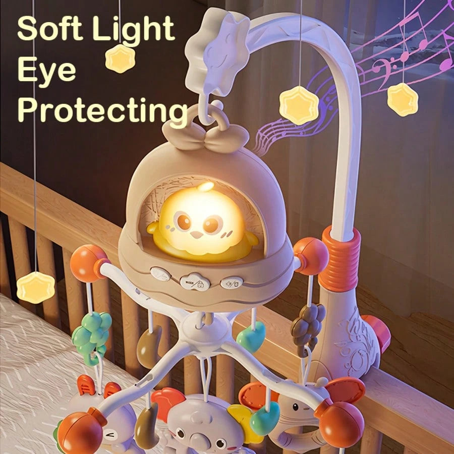 360° Rotating Music Bed Bell, With Remote Control, Soft Lighting, And Timer Function. Includes Soothing Animal Chimes