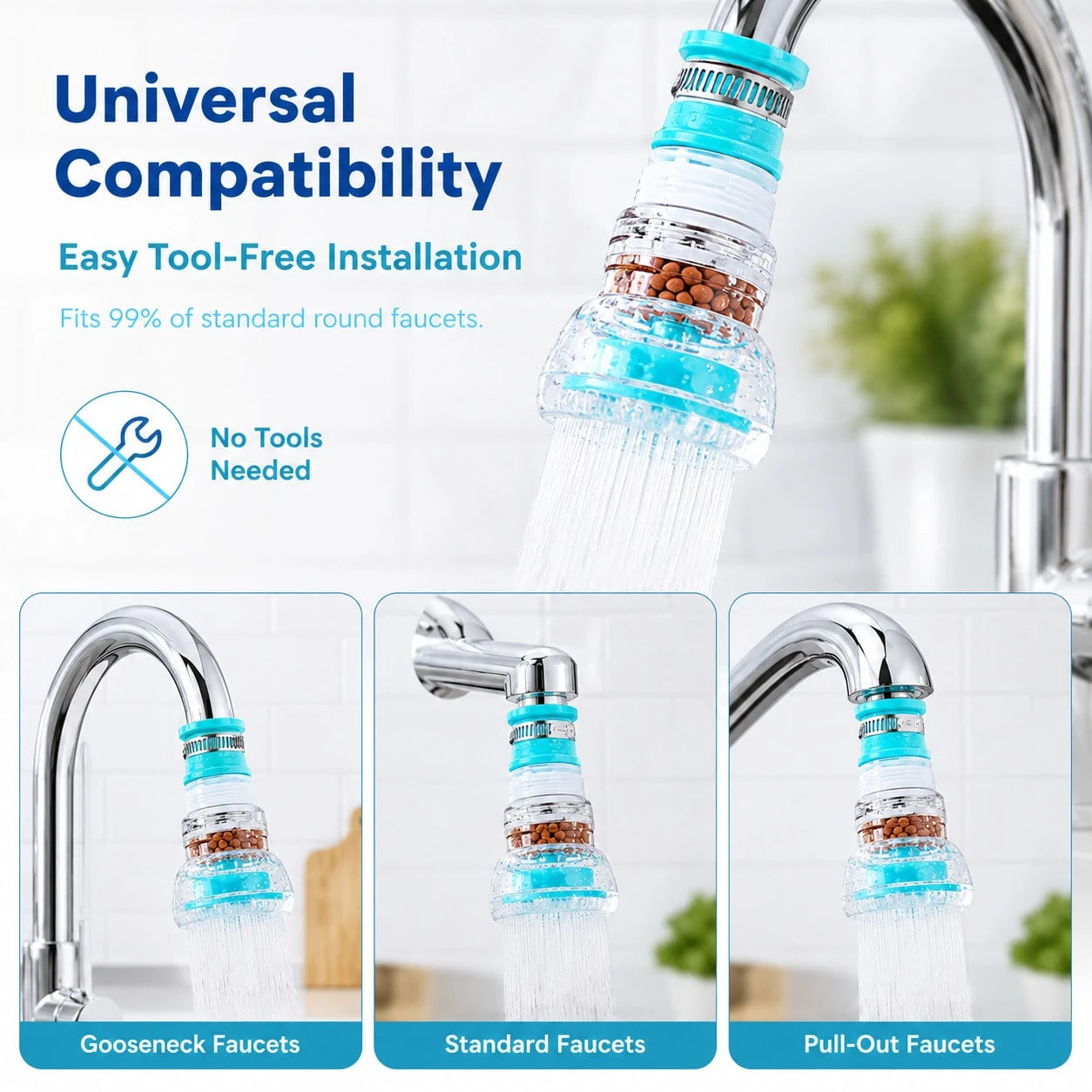 360° Swivel Faucet Filter Extender, Universal Water Filter And Kitchen Faucet Aerator Attachment, Splash-Reducing Water-Saving Sink Sprayer Nozzle For Kitchen Sink, Bathroom Basin, Laundry Room And RV