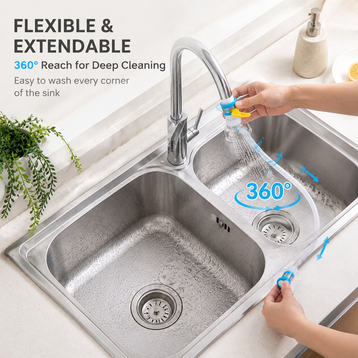 360° Swivel Faucet Filter Extender, Universal Water Filter And Kitchen Faucet Aerator Attachment, Splash-Reducing Water-Saving Sink Sprayer Nozzle For Kitchen Sink, Bathroom Basin, Laundry Room And RV