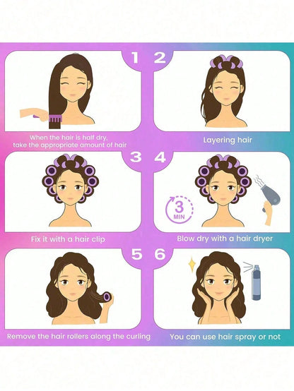 36pcs Self-Adhesive Hair Rollers Set For Different Hair Lengths, Heatless Curlers With Clips As Diy Hair Styling Tool