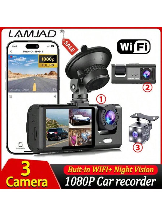 3Channel Dash Cam For Car 1080P Video Recorder WIFI APP Dashcam Car DVR Front And Rear View Camera Night Vision Car Accessory