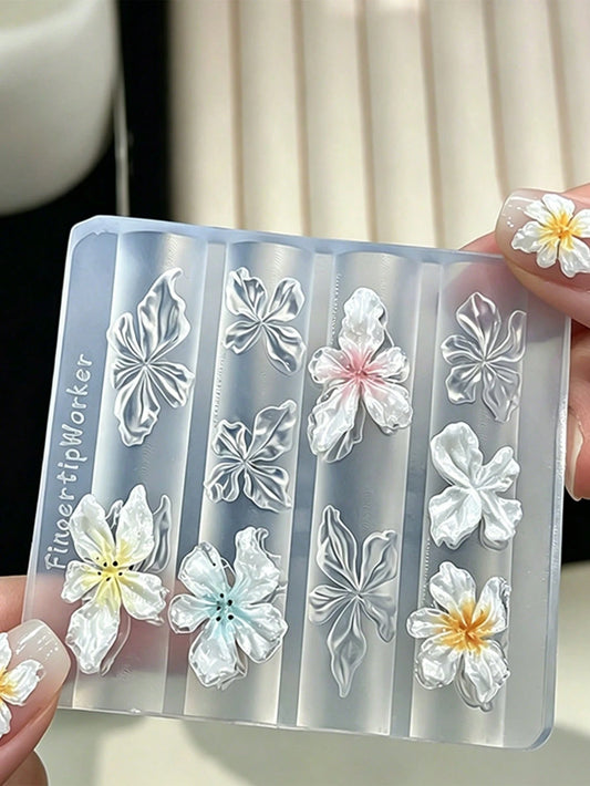 3D Flower Charms Nail Art Silicone Mold Plumeria & Butterfly Design Easy-To-Use Nail Mold Reusable Carving Mould For DIY Manicure Sculpting Tool